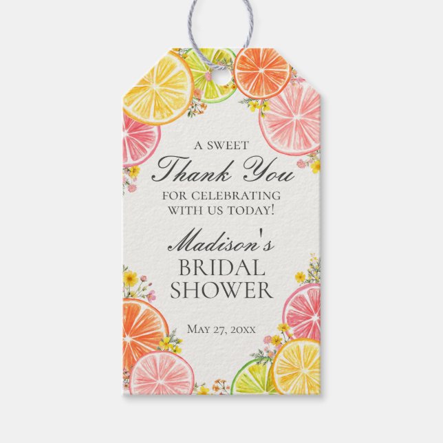 Primära Möhippor för Citrus Blommigt Squeeze Presentetikett (Framsidan)