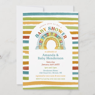 Primärfärgad pojke Boho regnbåge Baby Shower Inbjudningar