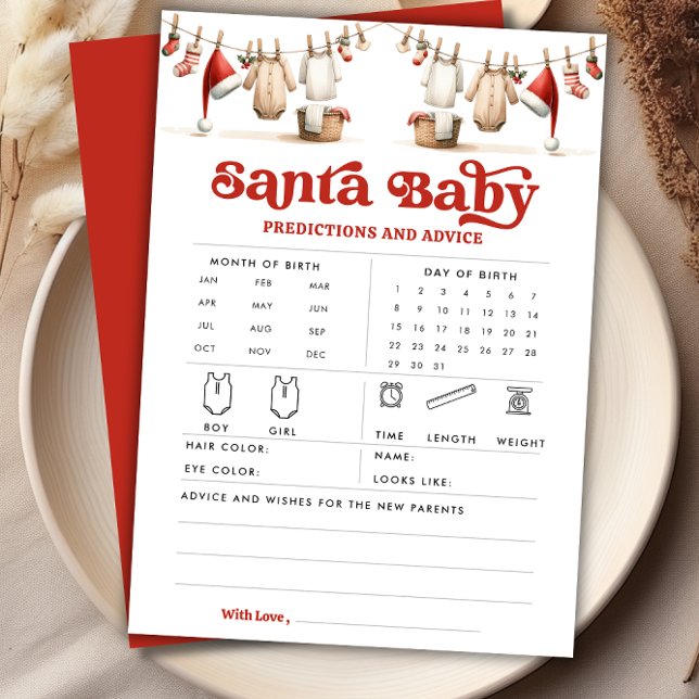 Primärkort för jultomten i Baby Inbjudningar (Christmas Santa Baby Predictions Advice Game Card)