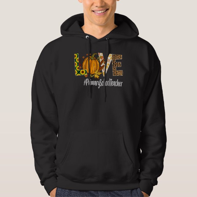 Primärskolelärare Kärlek Fall Pumpkin Leopard H Hoodie (Framsida)