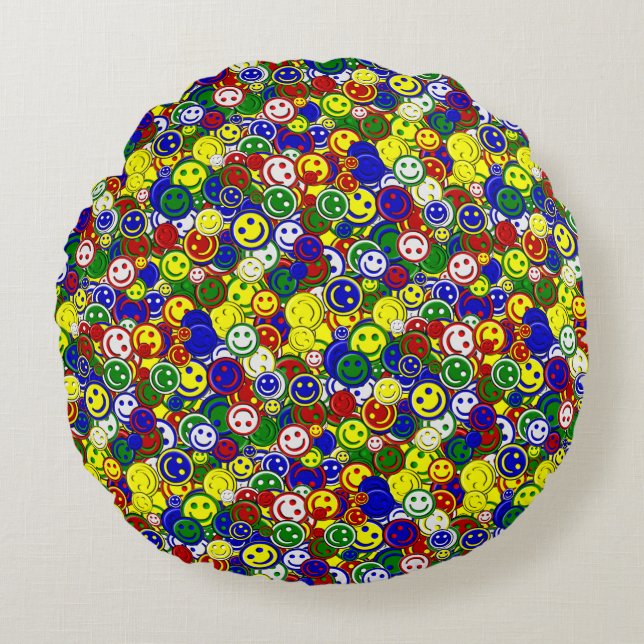 Primärt Ansikte-Pärlor-GULT-ROUND PILLOW Rund Kudde (Framsidan)