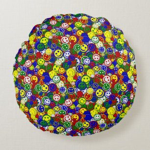 Primärt Ansikte-Pärlor-RED-ROUND PILLOW Rund Kudde