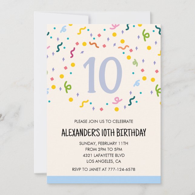 Primärt färg-partsinbjudningar konetti-barn inbjudningar (Framsida)