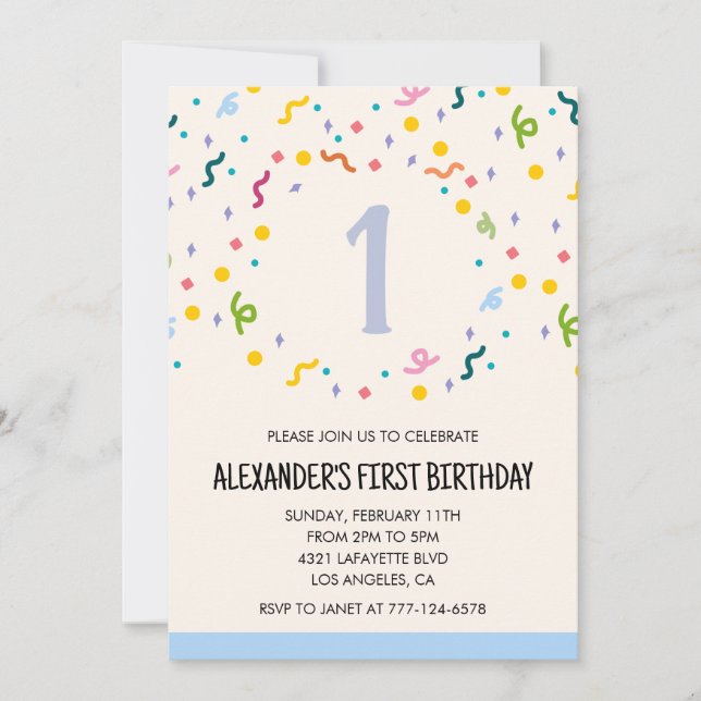 Primärt färg-partsinbjudningar konetti-barn inbjudningar (Framsida)