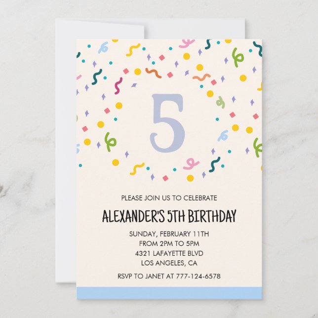 Primärt färg-partsinbjudningar konetti-barn inbjudningar (Framsida)