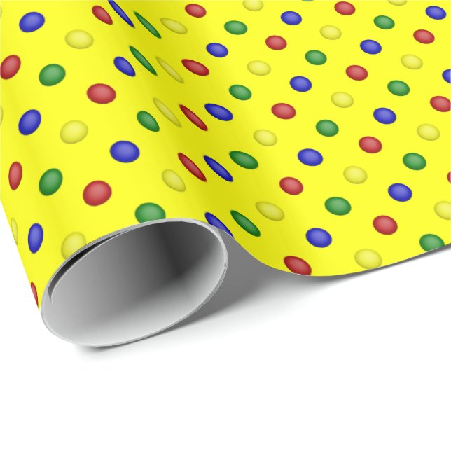Primärt Färg, Polka dots Gult GIFT WRAP Presentpapper (Rullad Hörn)