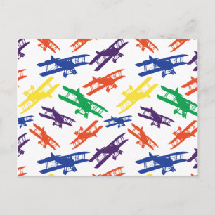 Primärt Färg Vintage Flygplan Mönster Vykort