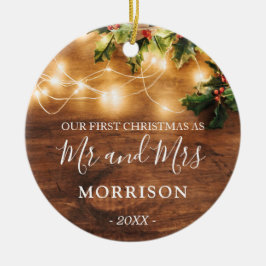 Primärt julgift, rustiskt trä och ljus julgransprydnad keramik