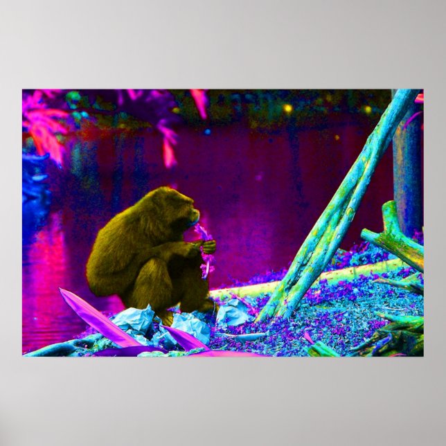 Primatätande gröntar kant på land neon poster (Framsidan)