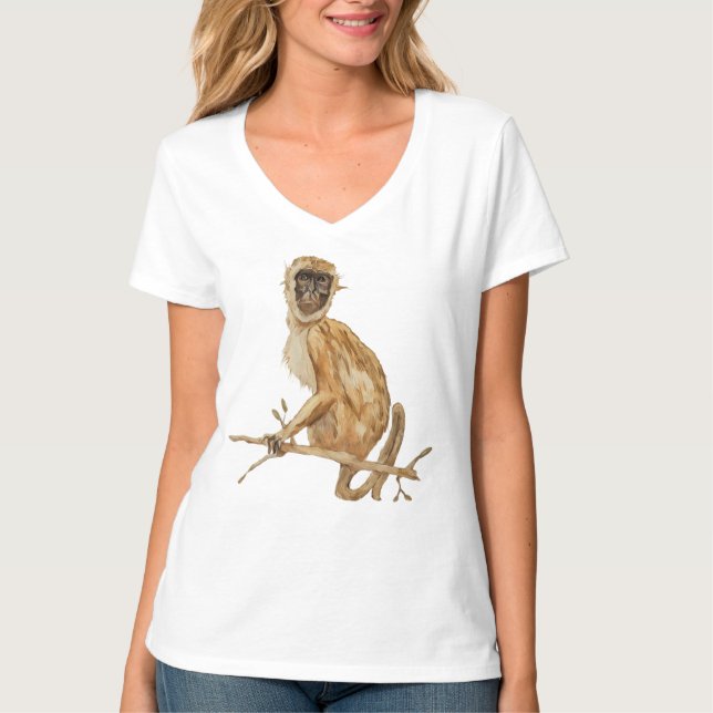 Primate Proclivity Monkey Women's Shirt V-neck  T Shirt (Framsida)