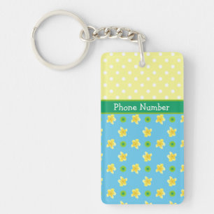 Primater på blå, Gult, vit Polka dots Nyckelring