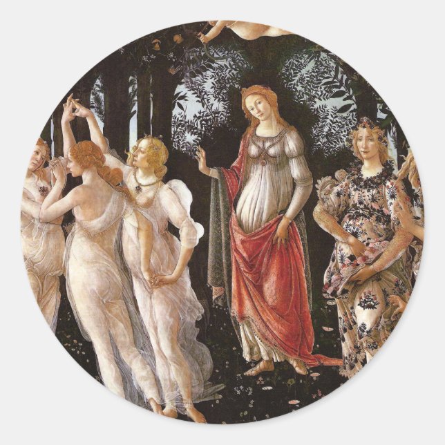 Primavera, Botticelli Runt Klistermärke (Framsida)
