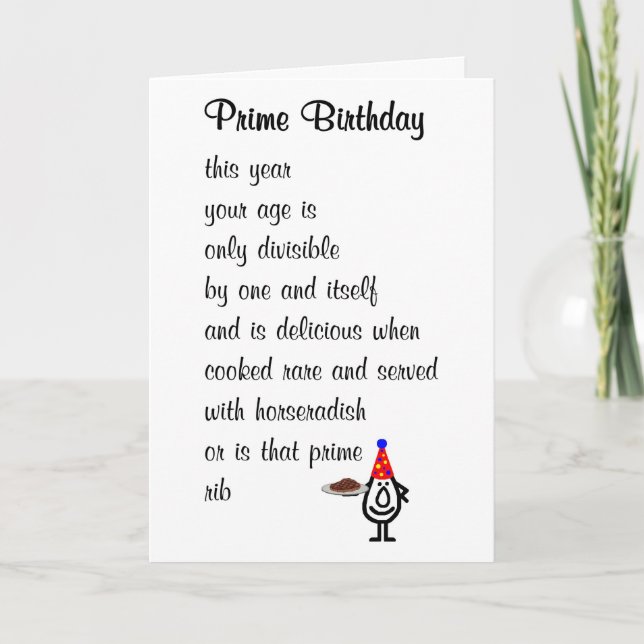 Prime Birthday A Funny Happy Birthday Poem Kort (Framsida)