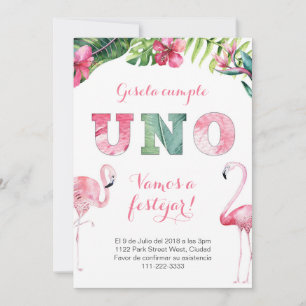 Primer Añito Flamenco 1:a födelsedagen Flamingo Inbjudningar
