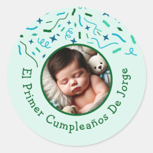 Primer Cumpleaños de Bebé Fiesta Infantil Con Foto Runt Klistermärke