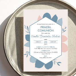 Primera Comunion Blue Lövs First Heliga Communion Inbjudningar