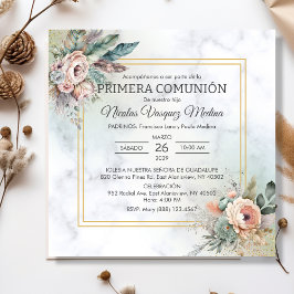 Primera Comunion Boho Flowers Boy First Communion Inbjudningar