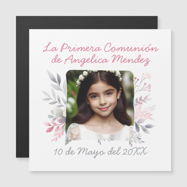 Primera Comunión con Foto y Flores spansk (Fram/baksida)