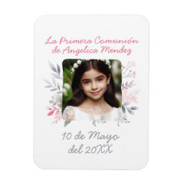 Primera Comunión con Foto y Flores spansk Magnet