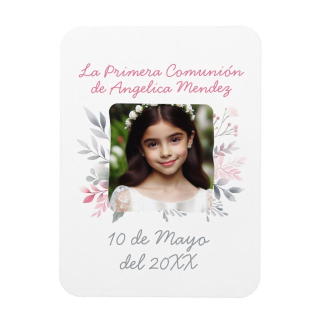 Primera Comunión con Foto y Flores spansk Magnet (Vertikal)