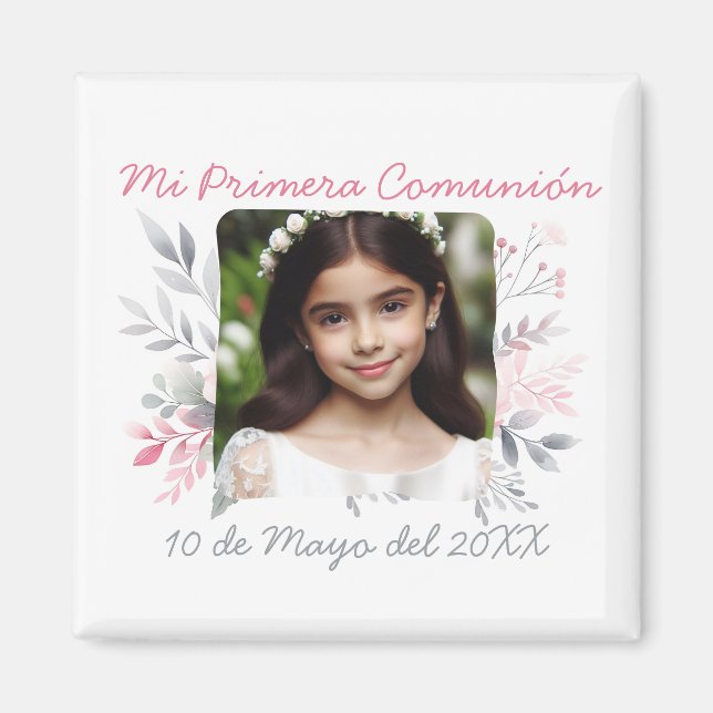 Primera Comunión con Foto y Flores spansk Magnet (Framsidan)