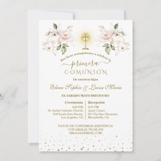 Primera Comunión Girls Twins First Holy Communion Inbjudningar