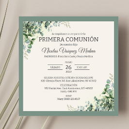 Primera Comunion Grönt Lövs Boy First Communion Inbjudningar