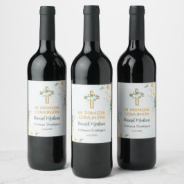 Primera Comunion Kor och Flowers First Communion Vinflaska Etikett