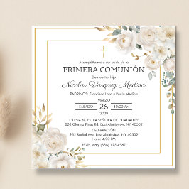 Primera Comunion Vit ros First Heliga Communion Inbjudningar