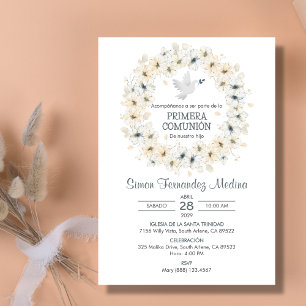 Primera Comunion White Flowers First Communion Inbjudningar