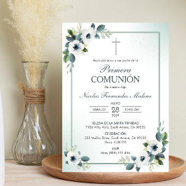 Primera Comunion White Flowers First Communion Inbjudningar