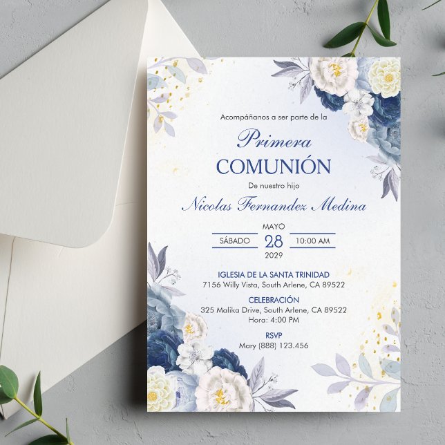 Primera Comunion White Flowers First Communion Inbjudningar (Skapare uppladdad)