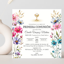 Primera Comunion WildblommGirl First Communion Inbjudningar