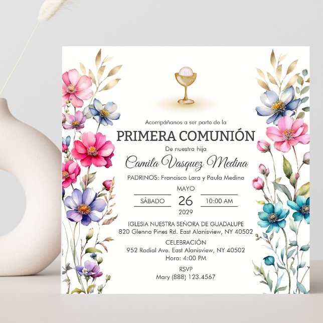 Primera Comunion WildblommGirl First Communion Inbjudningar (Skapare uppladdad)