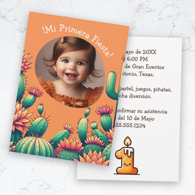 Primera Fiesta Spain Cactus Birthday Lägg till bil Inbjudningar (Primera Fiesta Spanish Cactus Birthday Add Photo Invitation)