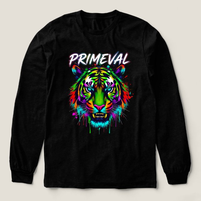 Primeval Neon Tiger Bella+Canvas Tri-Blend Long Sl T Shirt (Design framsida)