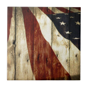 Primitiv Americana woodgrainamerikanska flaggan Kakelplatta