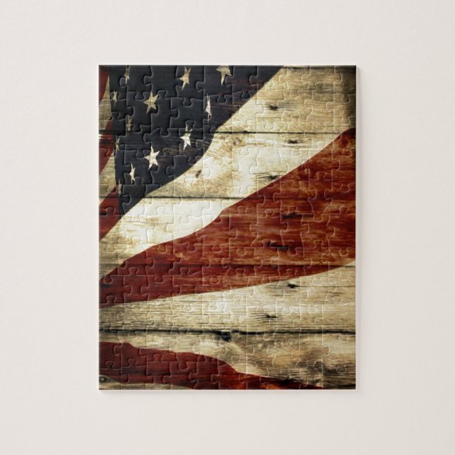 Primitiv Americana woodgrainamerikanska flaggan Pussel (Vertikal)