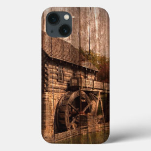Primitiv barn Wood-jordbruksfabrik vatten-hjul