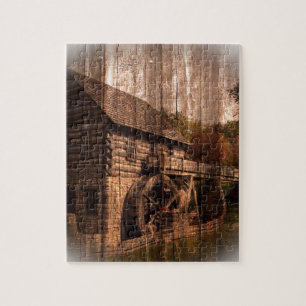 Primitiv barn Wood-jordbruksfabrik vatten-hjul Pussel