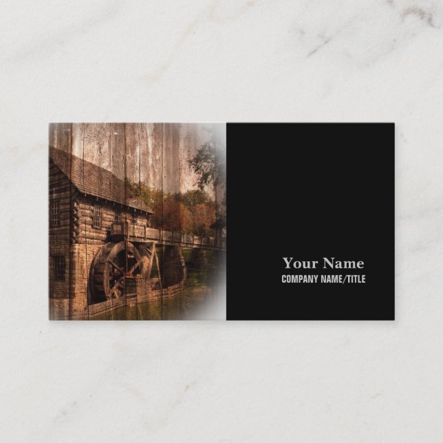 Primitiv barn Wood-jordbruksfabrik vatten-hjul Visitkort (Framsida)