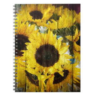 Primitiv barn Wood Western Land Solrosblomma Anteckningsbok Med Spiral