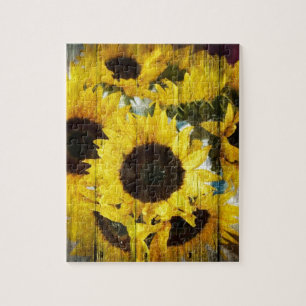 Primitiv barn Wood Western Land Solrosblomma Pussel
