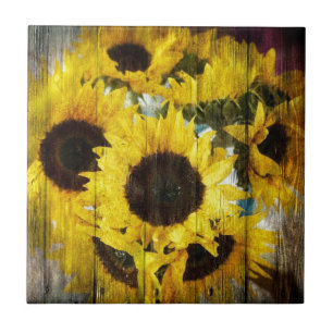 Primitiv barn Wood Western Land Sunblommor Kakelplatta