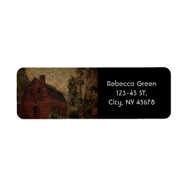 Primitiv burlap land-odlad lada returadress etikett (Framsidan)