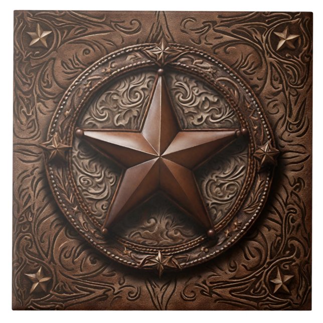 Primitiv Cowboy Brown Land Western Texas Star Kakelplatta (Framsidan)