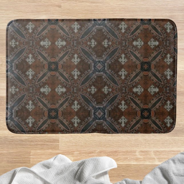 Primitiv cowboyläder western land badrumsmatta (Primitive cowboy western country Tooled Leather Bathroom Mat)