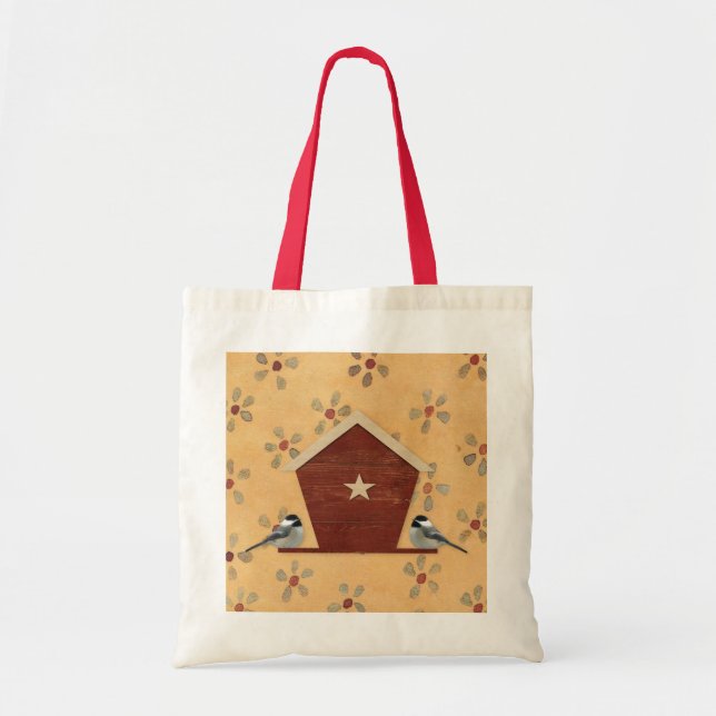 Primitiv fågelmatare med Chickadees tote Bag Tygkasse (Framsidan)