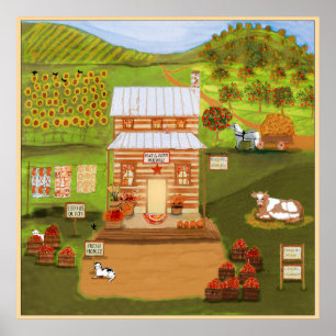 Primitiv folk Art Gamla Land Store Boskap Poster