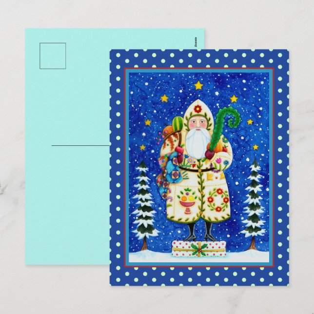 PRIMITIV FOLKART BALTIMORE QUILT PAPPA JUL HELG VYKORT (Fram/baksida)